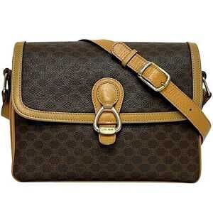 Celine Shoulder Bag Macadam Crossbody Leather Flap All Over Magnetic Brown